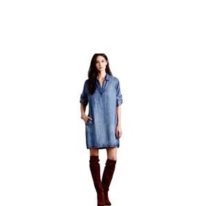 Anthro Cloth & Stone Adalie Blue Chambray Denim Mini Shift Dress With Pockets, M